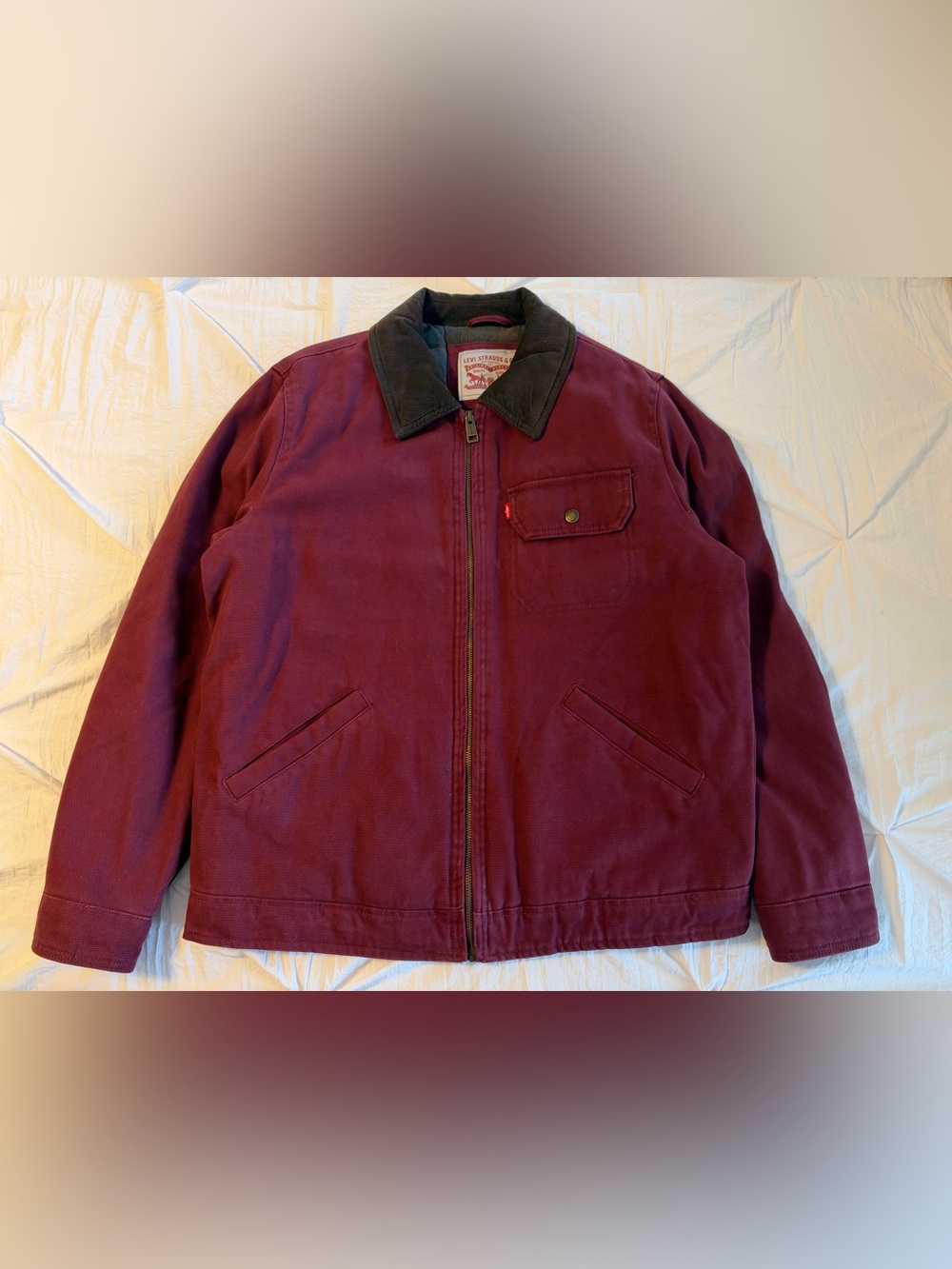Levi’s Men’s Burgundy Canvas Zip Jacket Plaid Lined Size M